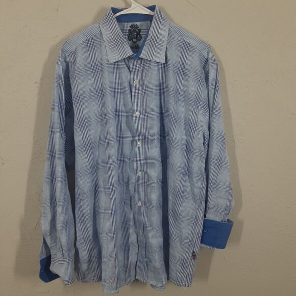 English Laundry Adult Men's XL Blue Plaid Check Long Sleeve Button Up Shirt - Picture 1 of 13